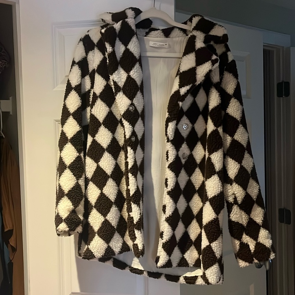 12th Tribe Sherpa Brown and White Checkered Jacket